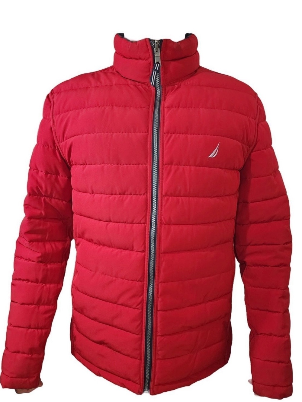 Nautica Bright Red/Grey Riversible Quilted Puffer Jacket